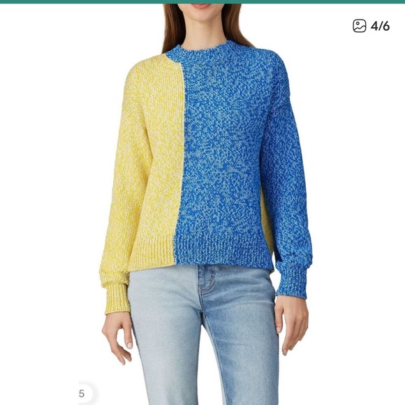 Chinti & Parker Mouline Cotton Yellow & Blue Colorblock Sweater Size Medium